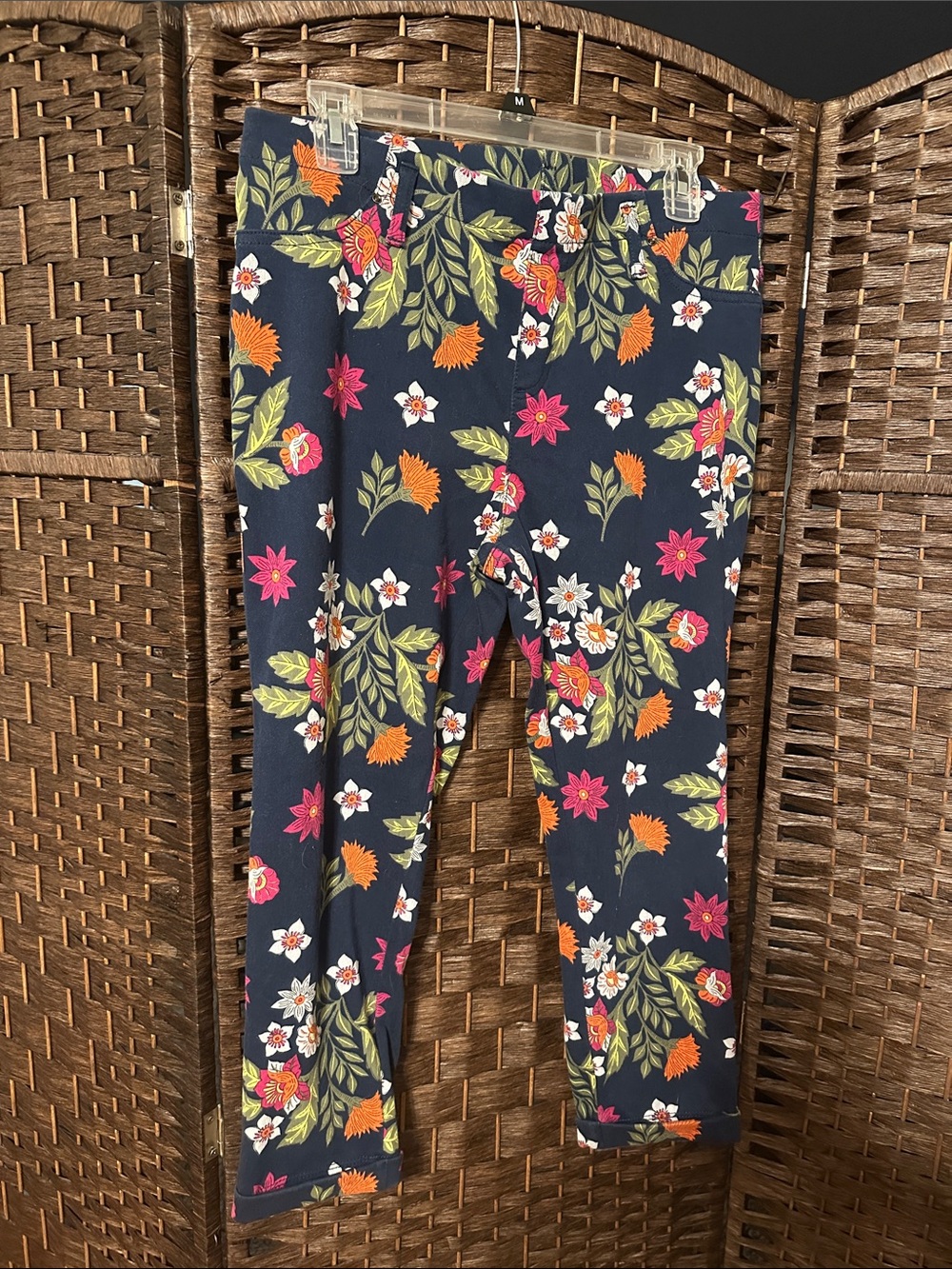 Time and Tru Navy Floral Leggings with Pink and Orange Accents